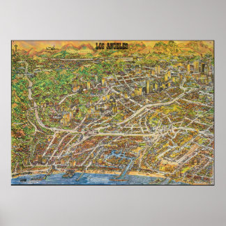 Affiche de carte picturale vintage de Los Angeles