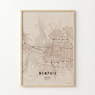 Affiche de carte rustique de Memphis Impression d'