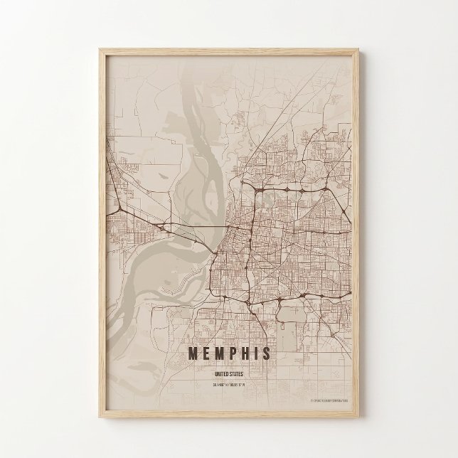 Affiche de carte rustique de Memphis Impression d' (Créateur téléchargé)