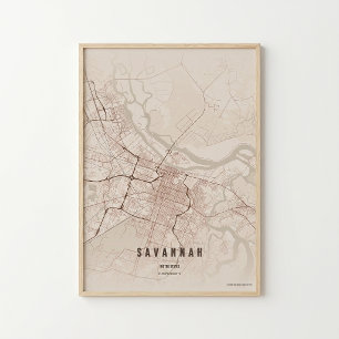 Affiche de carte rustique de Savannah, cadeau Wall