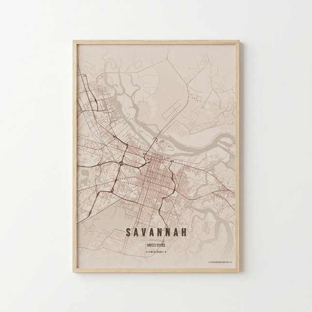 Affiche de carte rustique de Savannah, cadeau Wall (Créateur téléchargé)
