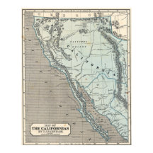 Affiche de carte vintage de Californie 1845