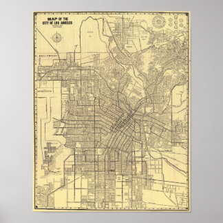 Affiche de carte vintage de Los Angeles 1914
