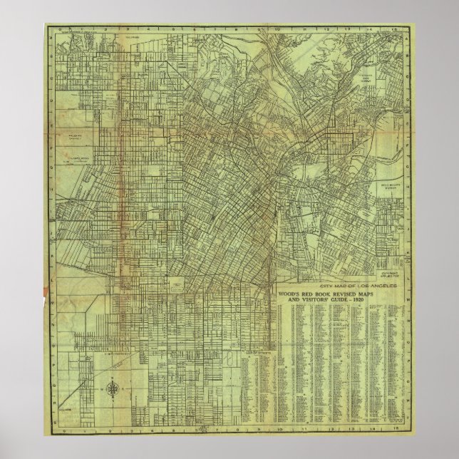 Affiche de carte vintage de Los Angeles 1920 (Devant)