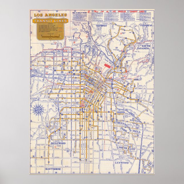 Affiche de carte vintage de Los Angeles 1946 (Devant)
