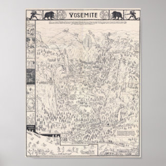 Affiche de carte vintage du parc Yosemite 1931