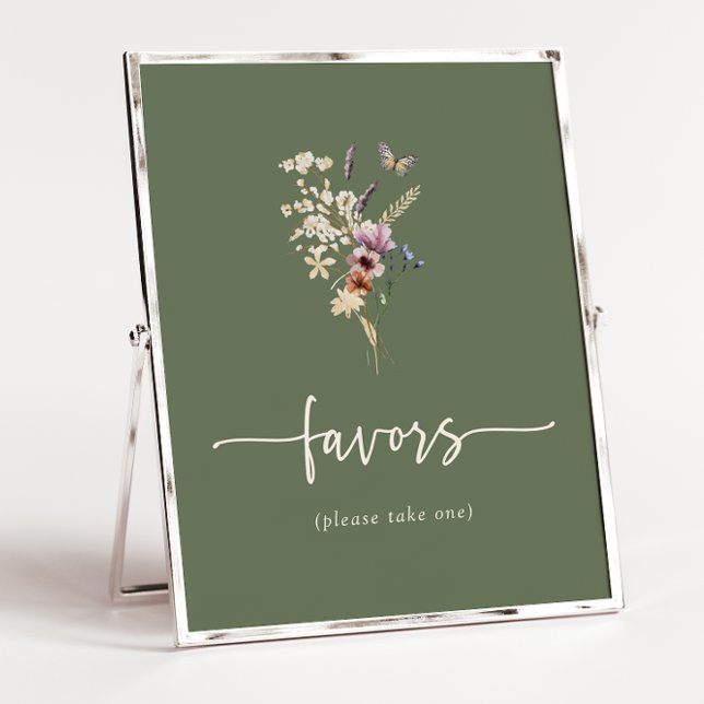 Affiche de Cartes et Cadeaux de Fleurs Sauvages Bo (Sage Green Boho Wildflowers Gifts Poster with Butterfly by Painted Paperie
)
