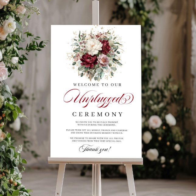 Affiche de cérémonie débranchée Burgundy Blush élé (Stylish Blush Burgundy Unplugged Ceremony Poster)