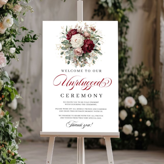Affiche de cérémonie débranchée Luxe Blush Burgund (Luxe Blush Burgundy Unplugged Ceremony Poster)