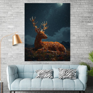 Affiche de cerf dormant sous les étoiles en feuill