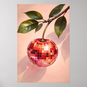 Affiche de cerise disco, art de fruit de boule de