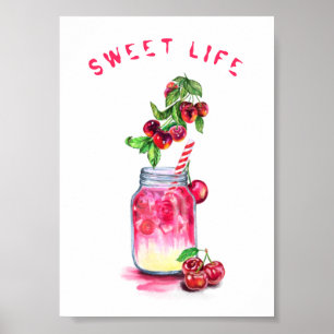 Affiche de cerise Juice Cool Boisson Fruits Été Fê