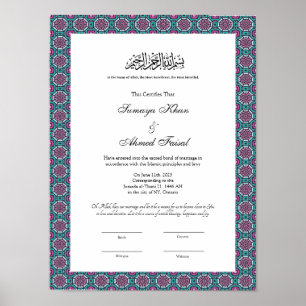 affiche de certificat de mariage islamique