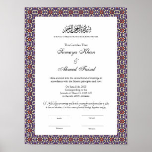 affiche de certificat de mariage islamique de styl
