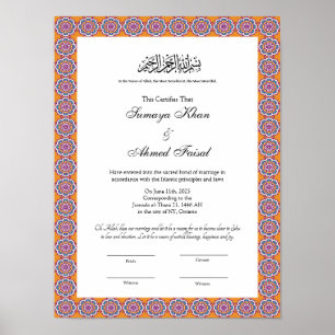 affiche de certificat de mariage islamique de styl