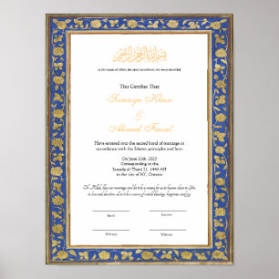 Affiche de certificat de nikkah musulmane vieille