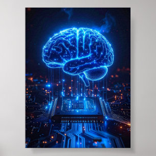 Affiche de cerveau numérique lumineux - Décoration