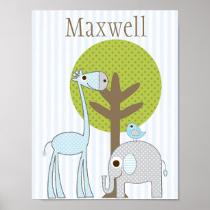 Affiche de chambre de bébé garçon girafe et élépha
