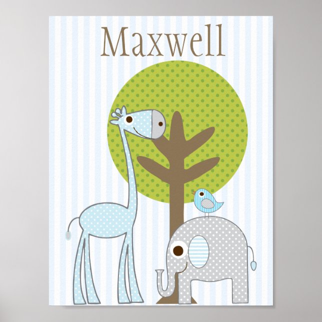 Affiche de chambre de bébé garçon girafe et élépha (Devant)