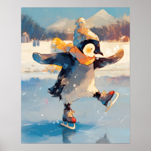 Affiche de chambre de bébé patinage de pingouin d'