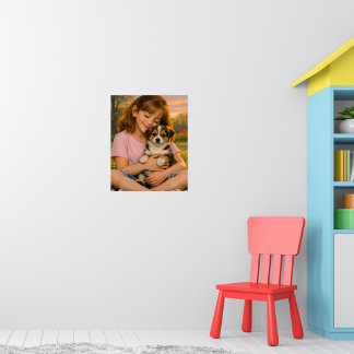 Affiche de chambre de fille tenant un chiot