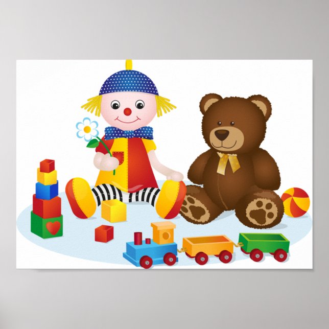 Affiche de chambre de nursery Ourson et bébé clown (Devant)