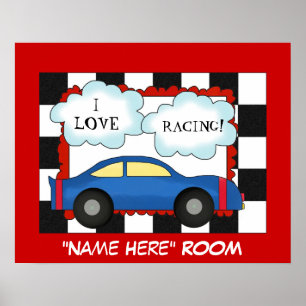 Affiche de chambre pour enfants J'adore la course