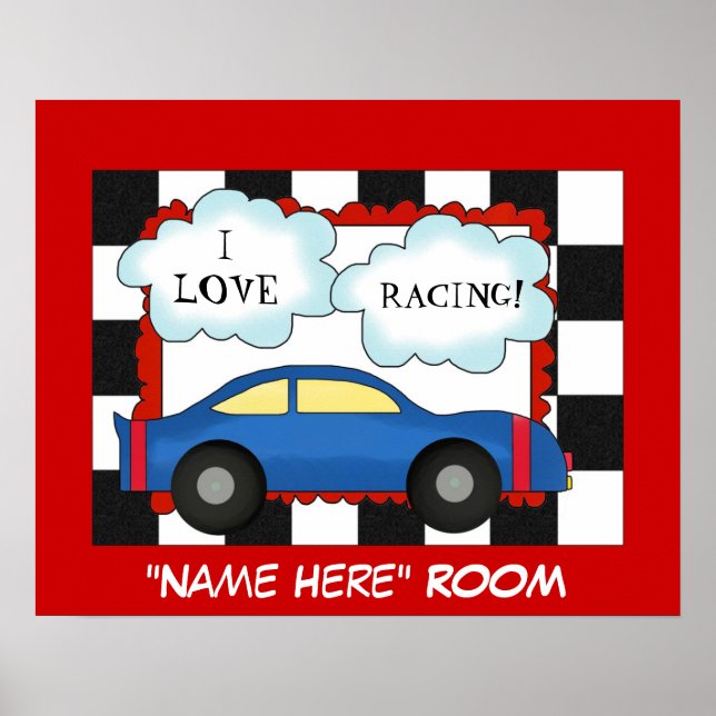 Affiche de chambre pour enfants J'adore la course (Devant)