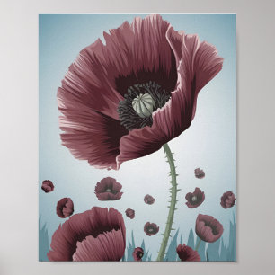 Affiche de champ de fleurs de pavot – Vecteur plat