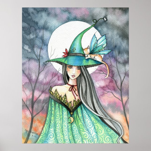 Affiche de chat ailé de la sorcière d'Halloween (Devant)