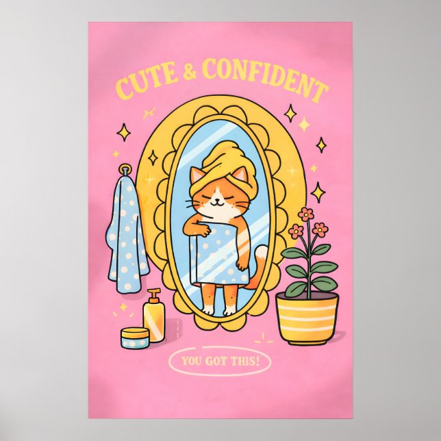 Affiche de chat, art mural d'amour de soi féminin, (Devant)