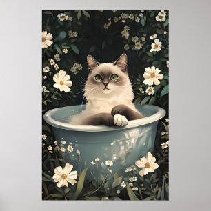 Affiche de chat Birman dans la baignoire, Affiche