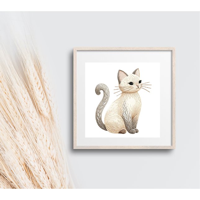 Affiche de chat bohème brodée beige neutre Kitty (Créateur téléchargé)