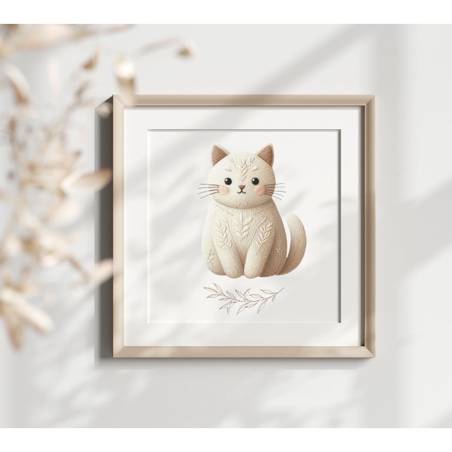 Affiche de chat brodée style boho beige crémeux  (Créateur téléchargé)