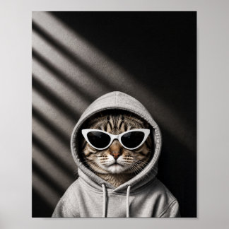 Affiche de chat cool en sweat à capuche et lunette