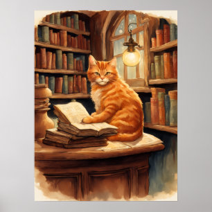 affiche de chat de bibliothèque