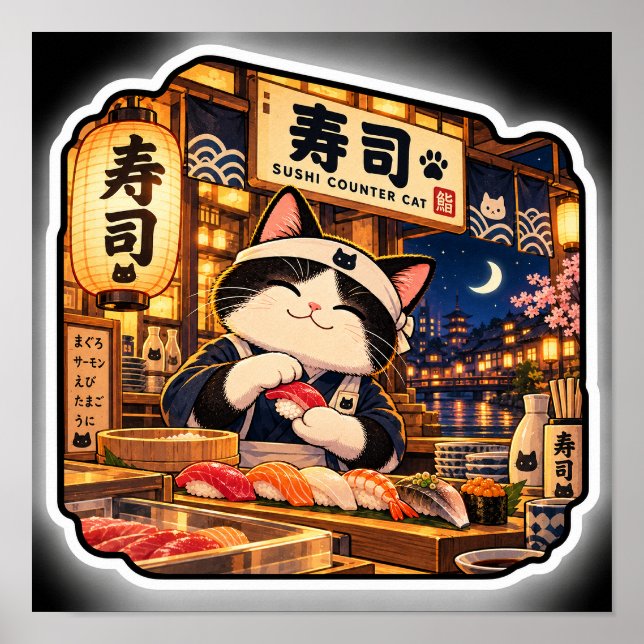 Affiche de chat de comptoir à sushi | Art de bar à (Devant)