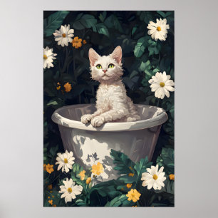Affiche de chat drôle de Devon Rex dans la baignoi