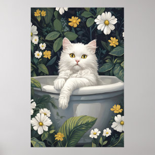 Affiche de chat drôle Selkirk Rex dans la baignoir