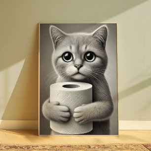 Affiche de chat drôle tenant du papier toilette mi