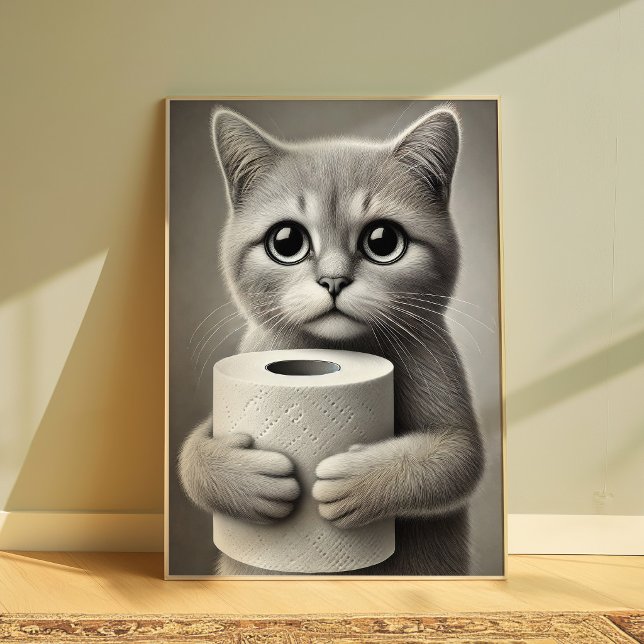 Affiche de chat drôle tenant du papier toilette mi (Créateur téléchargé)