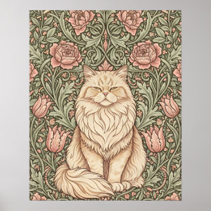Affiche de chat floral rose élégant Art William Mo