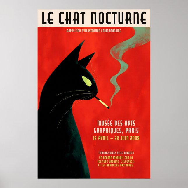 Affiche de chat noir fumant - Exposition française (Devant)
