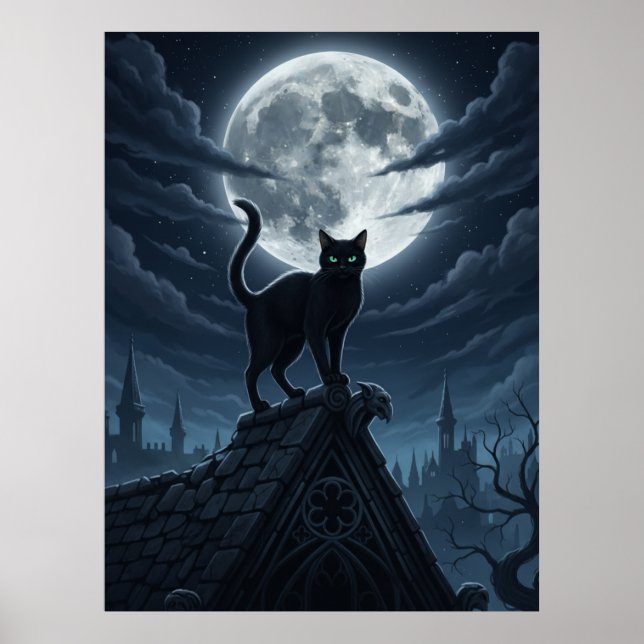 Affiche de chat noir magnifique assis dans les nua (Devant)
