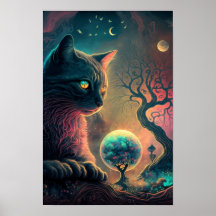 Affiche de chat noir mystique | Art sorcier 3