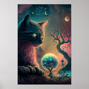 Affiche de chat noir mystique Art sorcier 3
