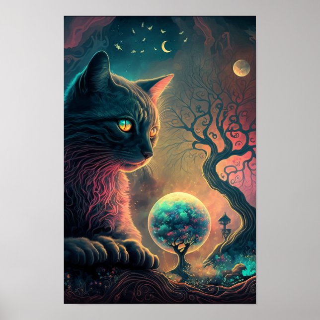 Affiche de chat noir mystique | Art sorcier 3 (Devant)