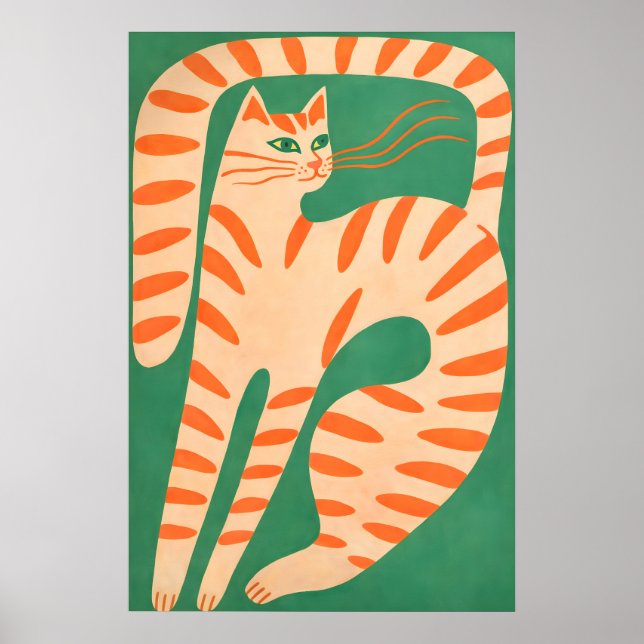 Affiche de chat orange abstraite, mur félin minima (Devant)