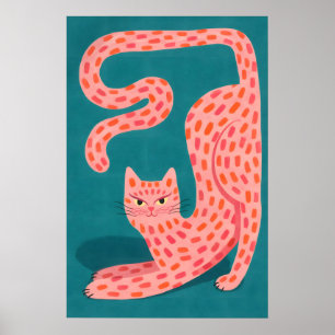 Affiche de chat rose abstrait, décoration murale d