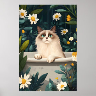Affiche de chat roux dans une baignoire, Affiche d